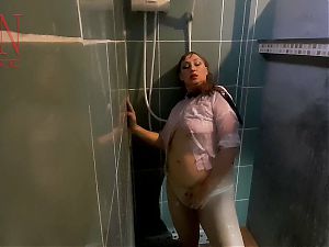 Striptease and shower. Wet panties, wet trousers, wet shirt – FULL